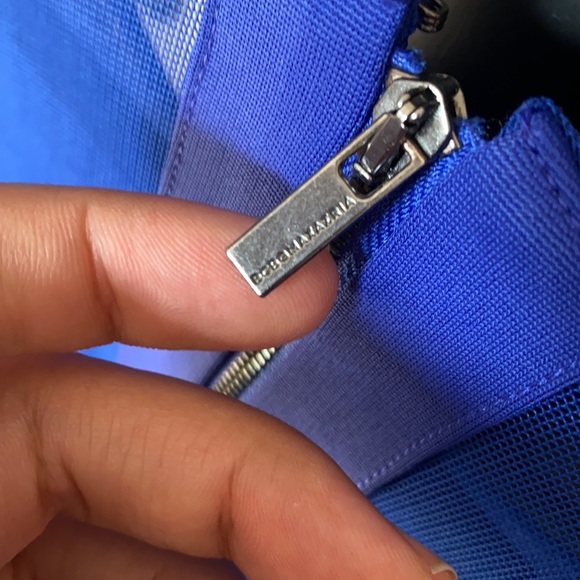 NEW BCBG MaxAzria Blue Miranda Sleeveless Ponte and Silk Dress Size 4P - Picture 7 of 9